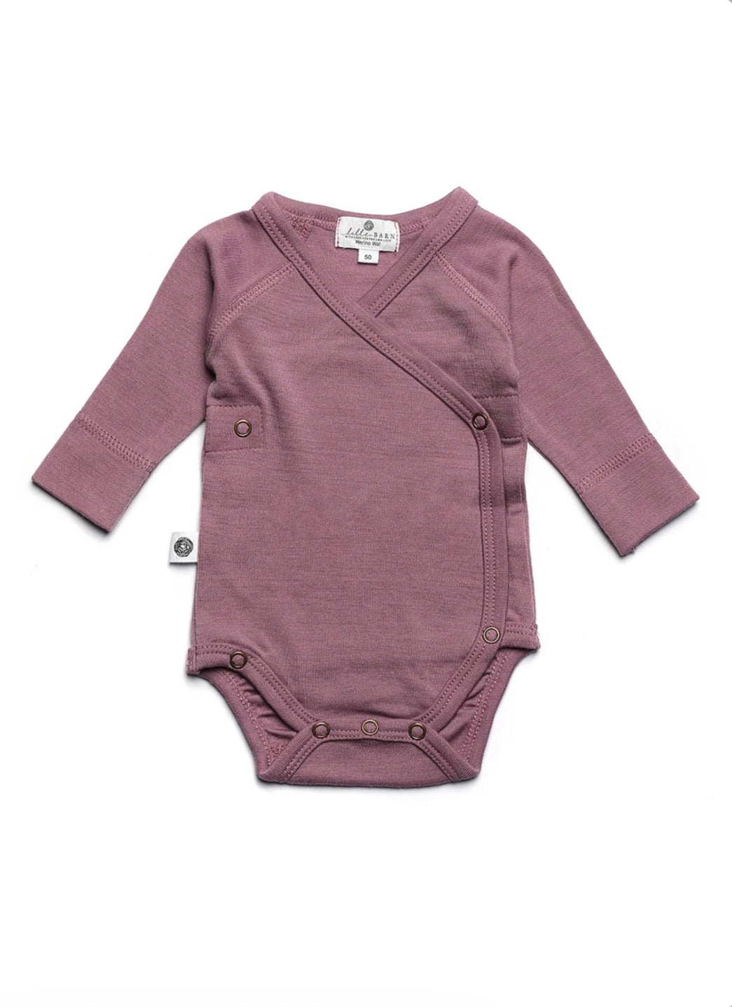 Overslagromper lange mouwen van merinwol - oud roze - Lille Barn