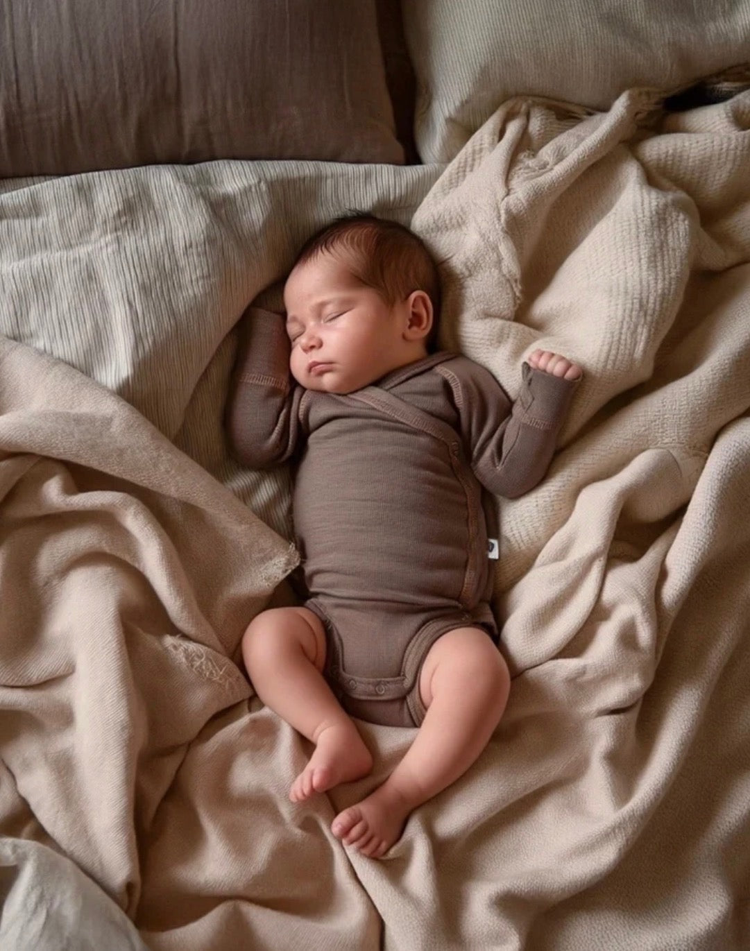 Overslagromper lange mouwen van merinwol - taupe - Lille Barn