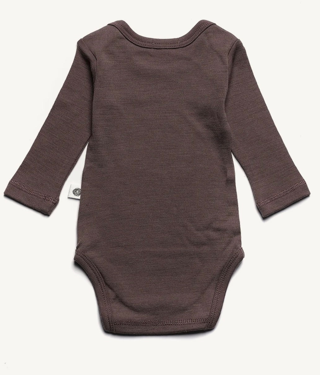 Lange mouwen romper merinowol taupe - Lille barn