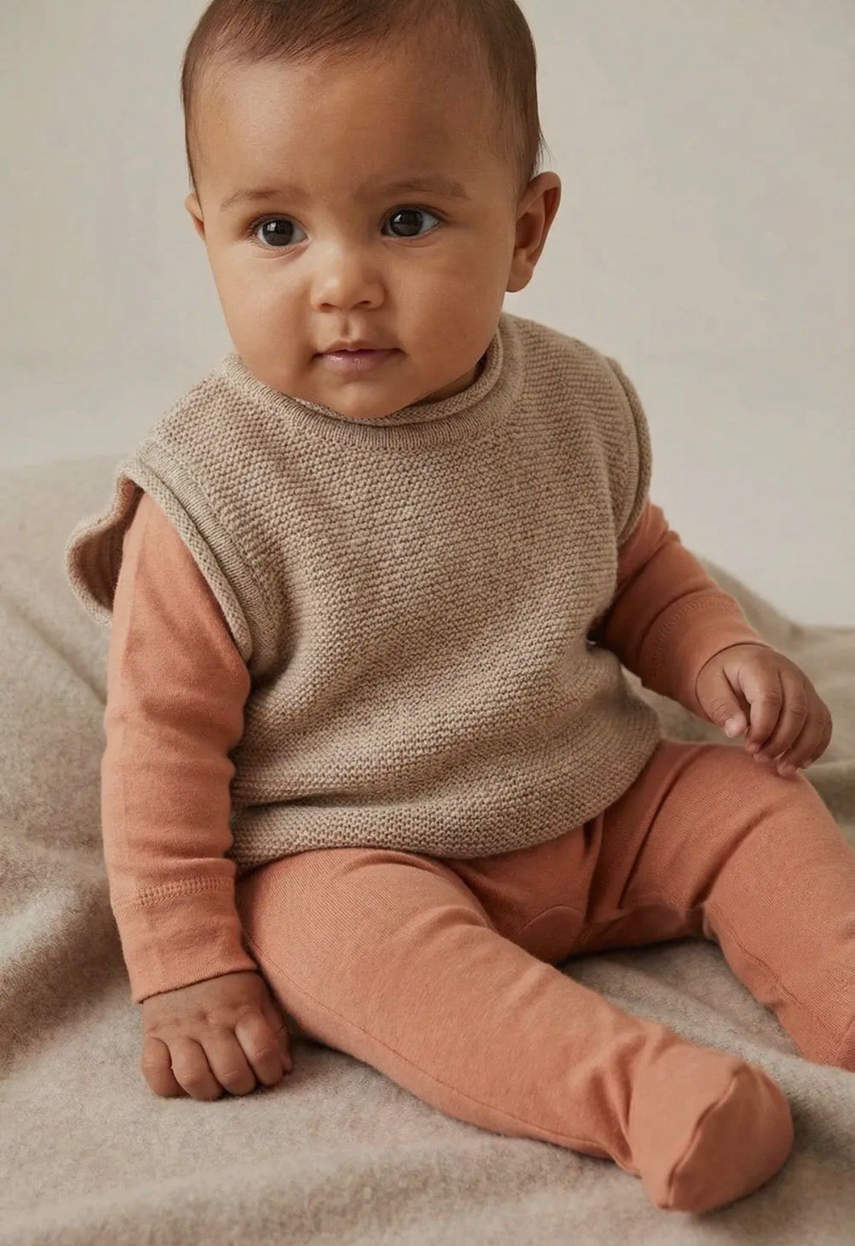 Gebreide spencer merinowol beige - Lille barn